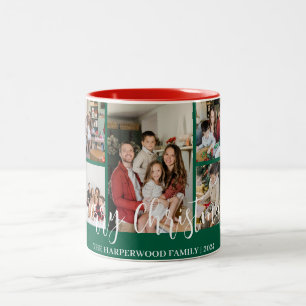 Elegante moderne Weihnachts-Familienfoto-Collage Zweifarbige Tasse