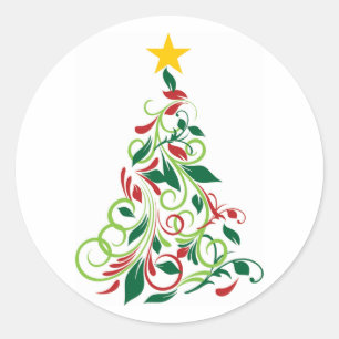 Elegante moderne Weihnachtsbaum Illustration Runder Aufkleber