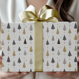 Elegante moderne Weihnachtsbäume & Sterne Feiertag Geschenkpapier