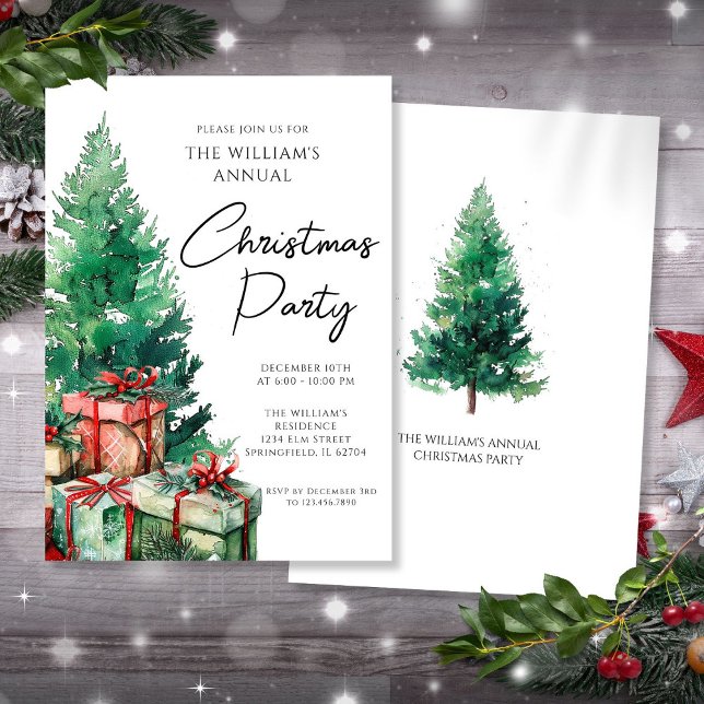 Elegante Moderne Weihnachtsbaumfamilie Einladung (Elegant Modern Christmas Tree Party Family Invitation)