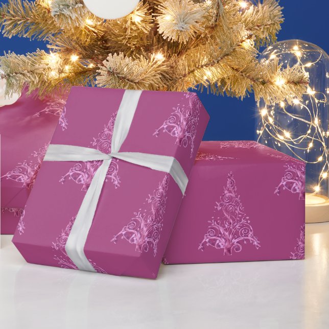 Elegante Moderne Weihnachtsbaummuster Heissrosa Geschenkpapier (Feiertage)