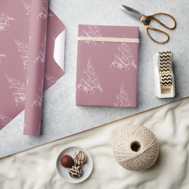 Elegante Moderne Weihnachtsbaummuster Rosa Geschenkpapier (Kunsthandwerk)