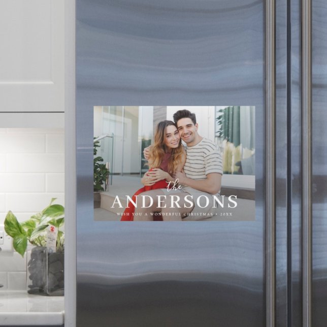 Elegante moderne Weihnachtskarte Xmas Magnetkarte (A sleek personalized Christmas photo magnet for timeless festive style)