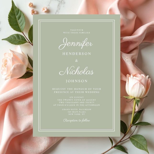 Elegante moderne Weihnachtskritik Einladung (Elegant Modern Sage Green Script Wedding Invitation)