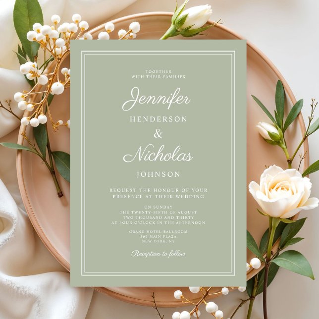 Elegante moderne Weihnachtskritik Einladung (Elegant Modern Sage Green Script Wedding Invitation)