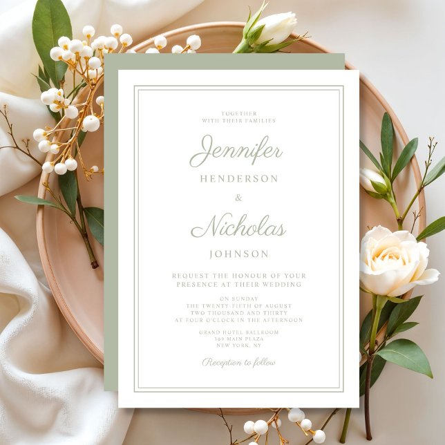 Elegante moderne Weihnachtskritik Einladung (Elegant Modern Sage Green Script Wedding Invitation)
