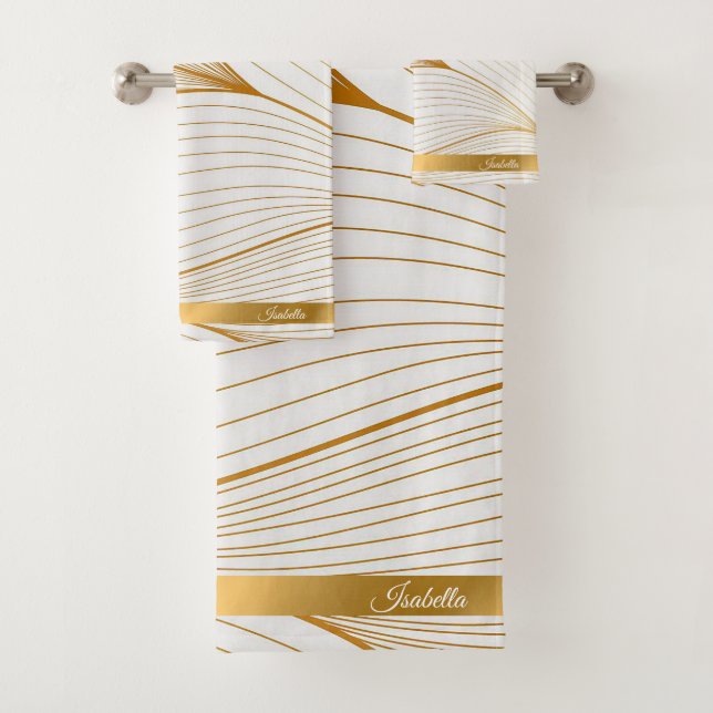 Elegante, moderne, weiße Blätter Badhandtuch Set (Insitu)
