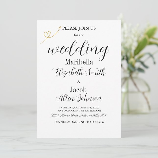 Elegante moderne weiße & formelle Hochzeit Einladung (Stehend Vorderseite)