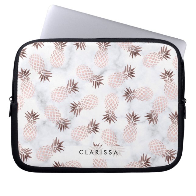 elegante moderne weiße MarmorRosengoldananas Laptopschutzhülle (Vorderseite)