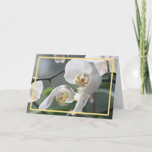 Elegante moderne weiße Orchideen Blumen goldener R Karte