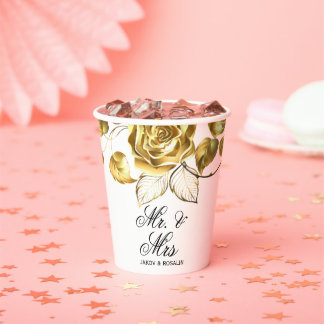 Elegante moderne weiße Papiertasse golden Pappbecher