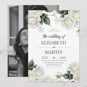 Elegante moderne weiße Rosen Blumen Hochzeit Einladung
