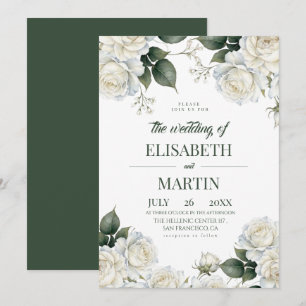 Elegante moderne weiße Rosen Hochzeit Einladung