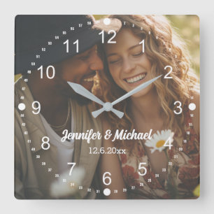 elegante moderne weiße Schrift Foto-Jubiläum Quadratische Wanduhr