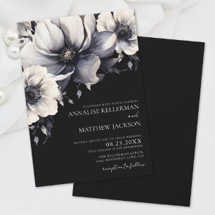 Elegante moderne weiße schwarze Blumenhochzeit Einladung