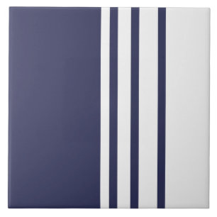 Elegante, moderne, weiße Streifen in marineblau Fliese