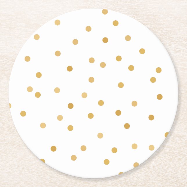 Elegante moderne weißes Goldconfetti-Punkte Runder Pappuntersetzer (Vorderseite)