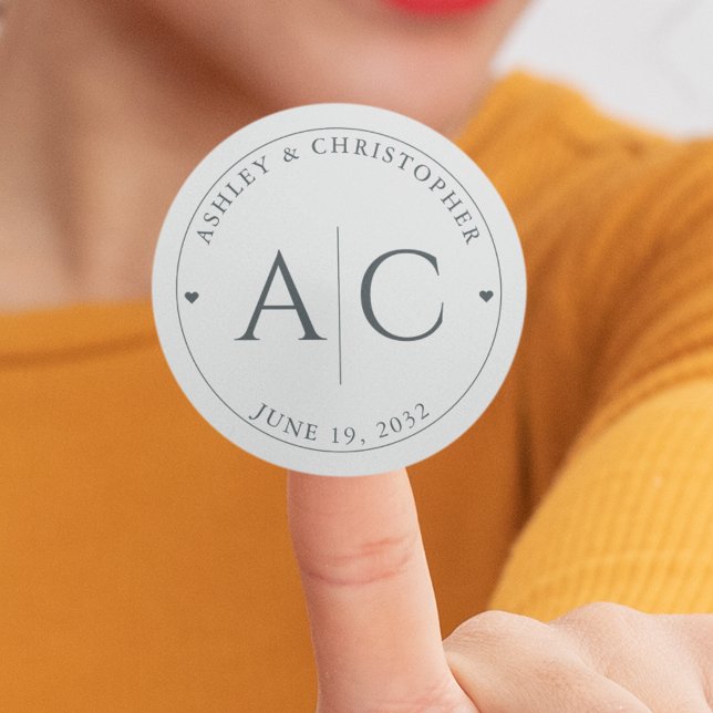 Elegante Moderne Weltraum Gray Wedding Runder Aufkleber (Von Creator hochgeladen)