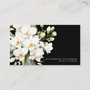 Elegante moderne White Orchids Schwarze Visitenkar Visitenkarte