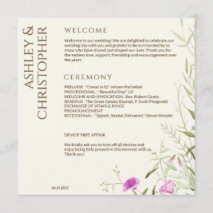 Elegante moderne Wildblume Offweiße Hochzeit Programm