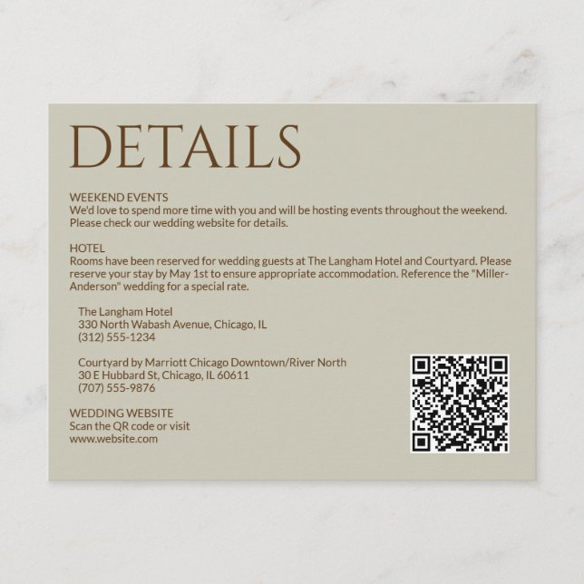 Elegante Moderne Wildblume Taupe Wedding Begleitkarte (Vorderseite)