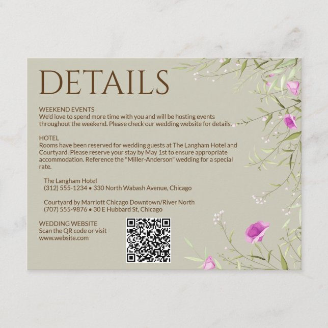 Elegante Moderne Wildblume Taupe Wedding Begleitkarte (Vorderseite)