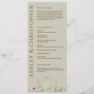 Elegante Moderne Wildblume Taupe Wedding Programm
