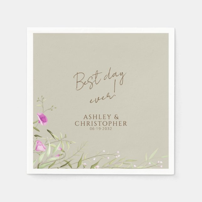 Elegante Moderne Wildblume Taupe Wedding Serviette (Vorderseite)