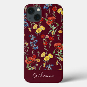 Elegante moderne Wildblumen Name Burgundy Case-Mate iPhone Hülle
