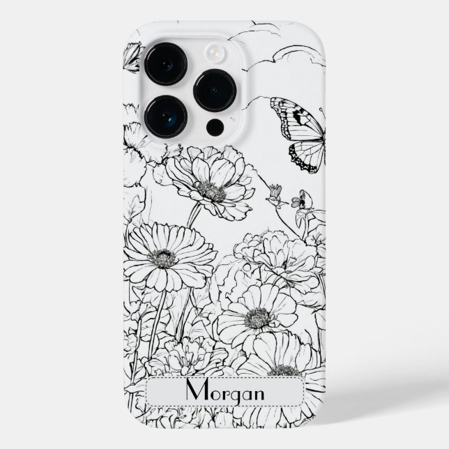 Elegante Moderne Wildblumen weiß und schwarz Case-Mate iPhone 14 Pro Hülle (Rückseite)