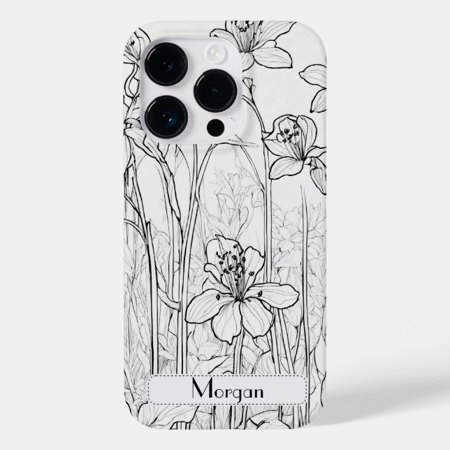 Elegante Moderne Wildblumen weiß und schwarz Case-Mate iPhone 14 Pro Hülle (Rückseite)