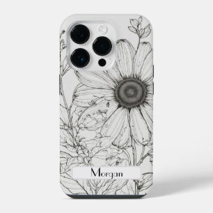 Elegante Moderne Wildblumen weiß und schwarz iPhone 14 Pro Hülle