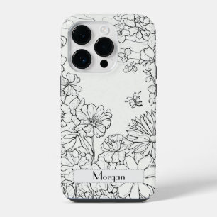 Elegante Moderne Wildblumen weiß und schwarz iPhone 14 Pro Hülle