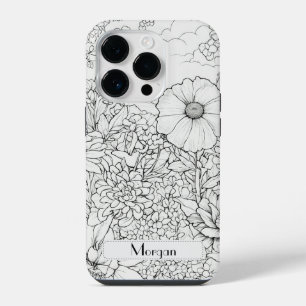 Elegante Moderne Wildblumen weiß und schwarz iPhone 14 Pro Hülle