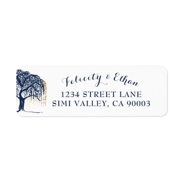 Elegante Moderne Willow Tree Navy Blue Gold Hochze (Vorne)