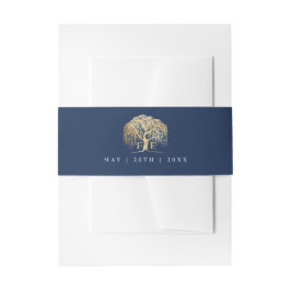 Elegante Moderne Willow Tree Navy Blue Gold Hochze Einladungsbanderole