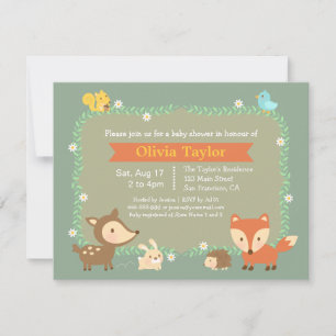 Elegante moderne Woodland Animal Baby Dusche Einladung