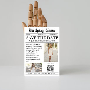 Elegante moderne Zeitung Quinceañera qr Code Save The Date