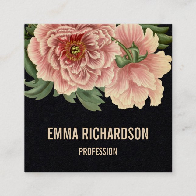 Elegante modische rosa Pfingstrosen-mit Quadratische Visitenkarte (Vorderseite)