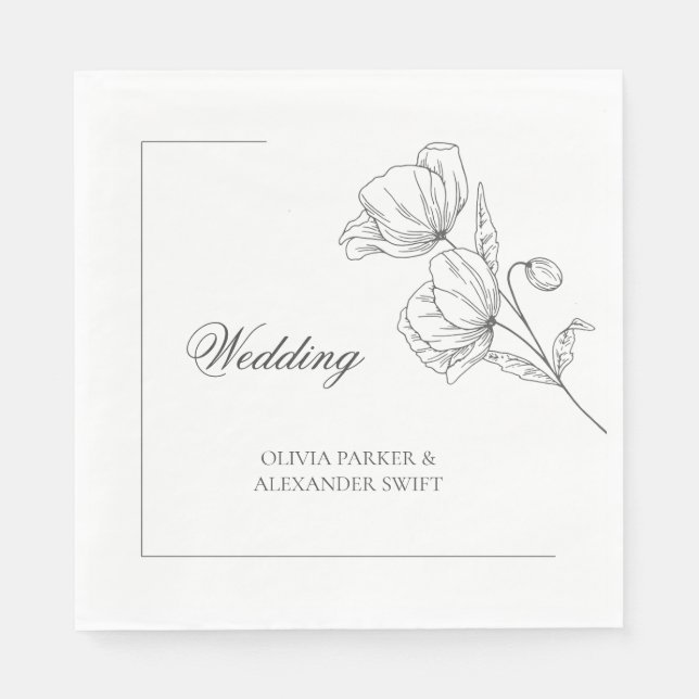Elegante Mohnblume Blume Moderne Hochzeit Papa Nap Serviette (Vorderseite)