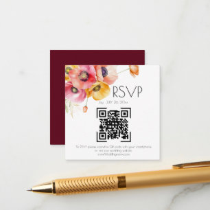 Elegante Mohnblumen Blumen QR Code Hochzeits RSVP  Begleitkarte