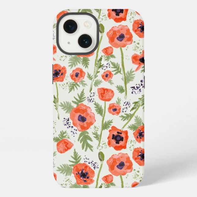 Elegante Mohnblumen-Blumenmuster iPhone Hülle (Rückseite)