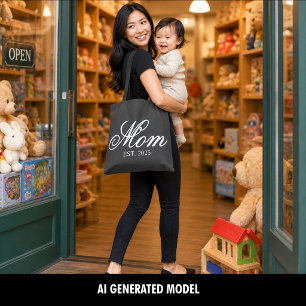 Elegante Mom Established Year Weiße Schrift Tasche