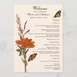 Elegante Monarch Butterfly Fall Blumenhochzeit Programm
