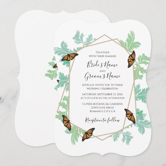 Elegante Monarch Butterfly Hochzeit Einladung (Vorne/Hinten)
