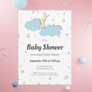 Elegante Mond & Stars Neutrale Babydusche in Einladung