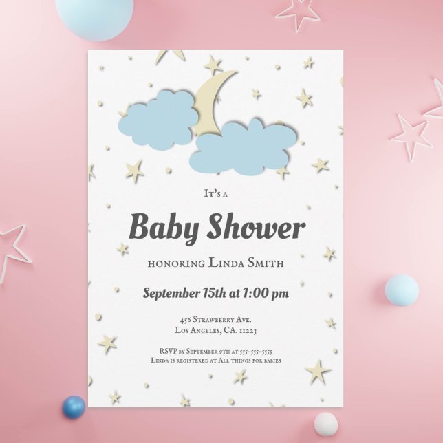 Elegante Mond & Stars Neutrale Babydusche in Einladung (Von Creator hochgeladen)