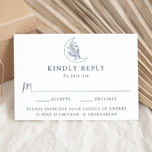 Elegante Mond- und Sternen-Navy-Essen-Auswahl-Hoch RSVP Karte