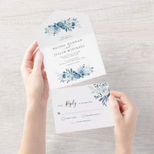 elegante mondlichtblaue Hochzeit All In One Einladung