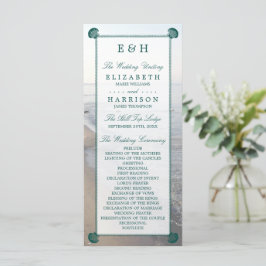 Elegante Mongram & Aquamarin Scallop Beach Hochzei Programm